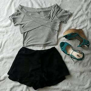 Charlotte Russe Stretchy Gray Wrap Crop Top